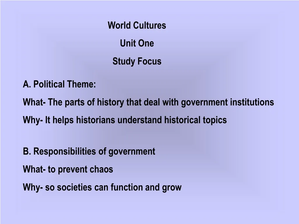 world cultures unit one study focus n.