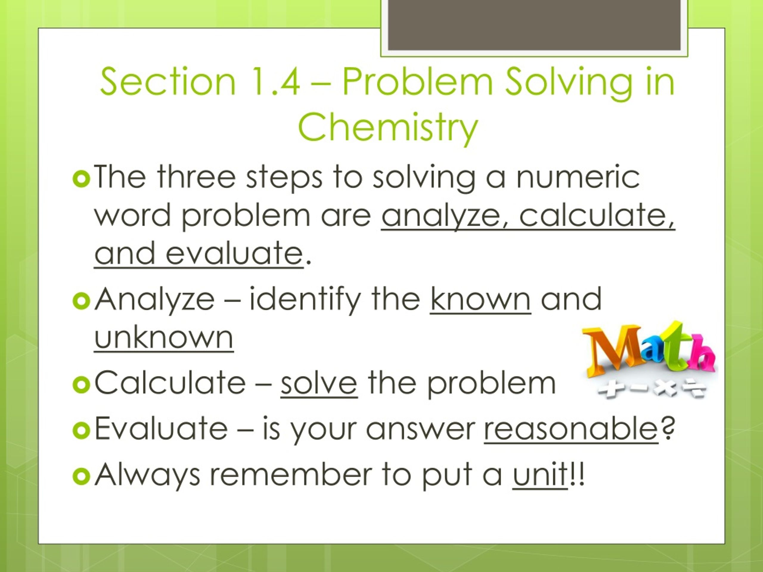 problem solving in chemistry 1.4