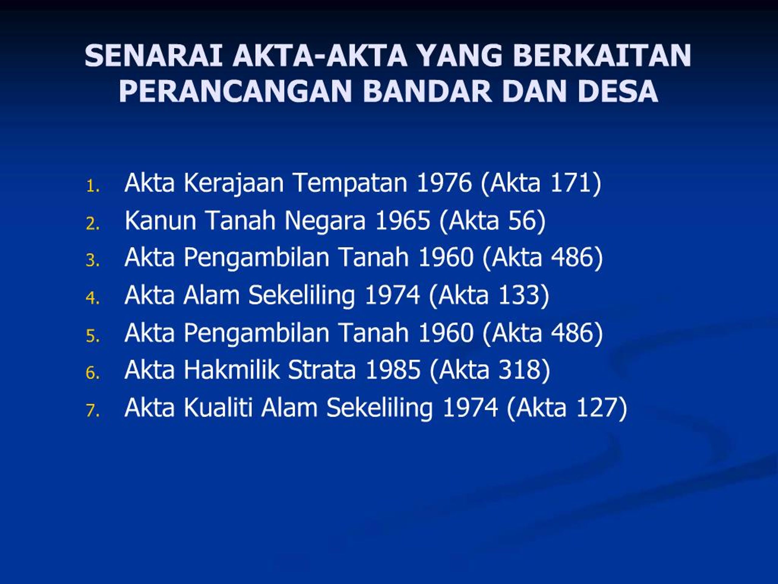 PPT - AKTA- AKTA BERKAITAN PERANCANGAN BANDAR DAN DESA PowerPoint 