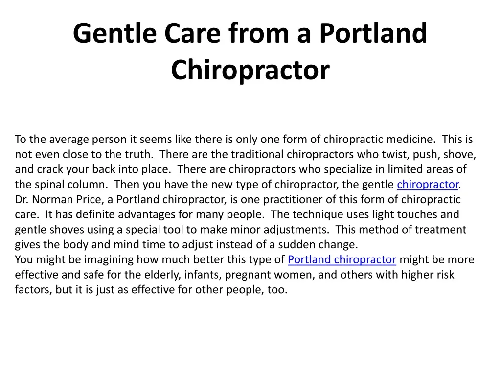 gentle care from a portland chiropractor n.