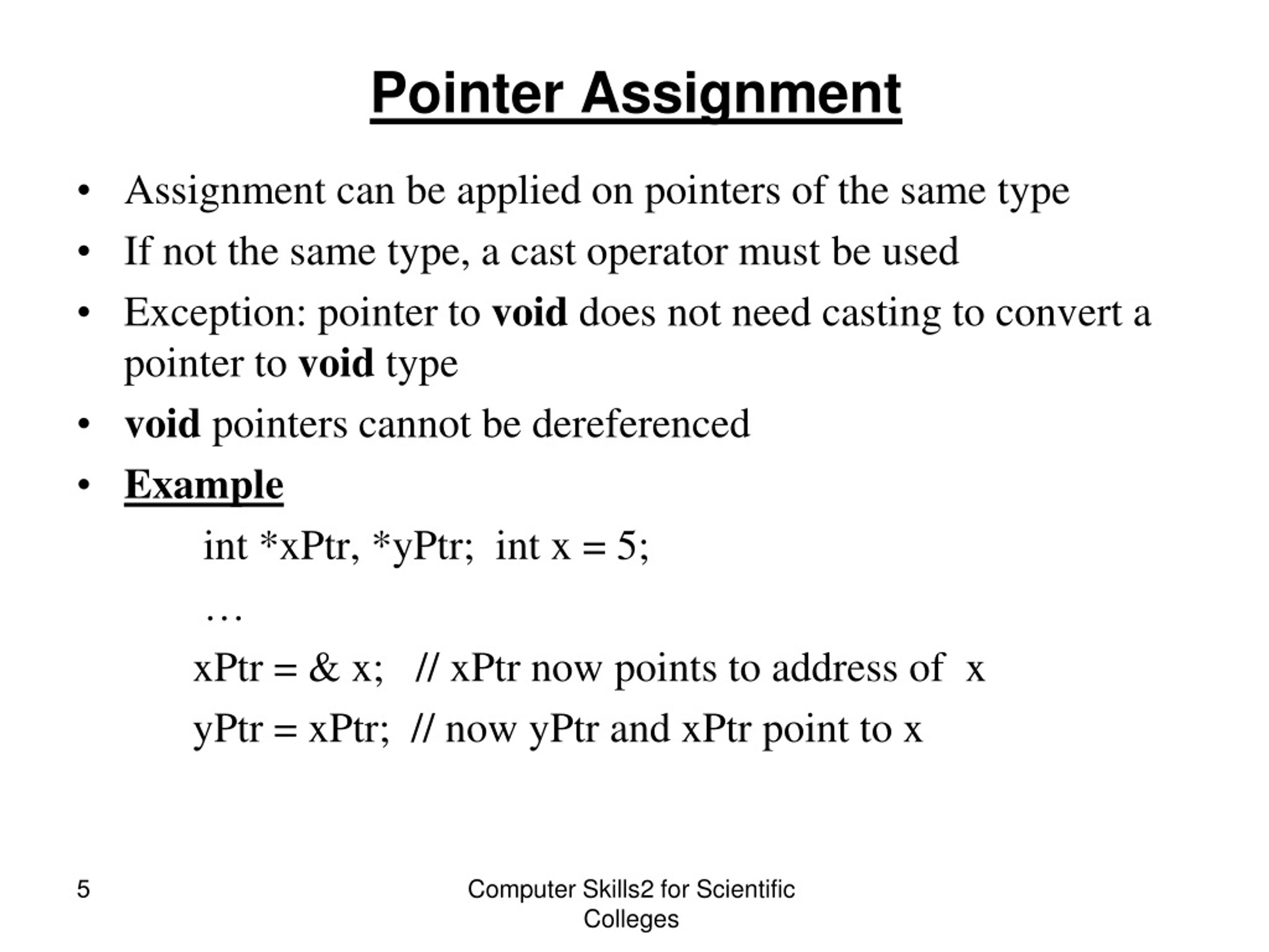 pointer assignment format