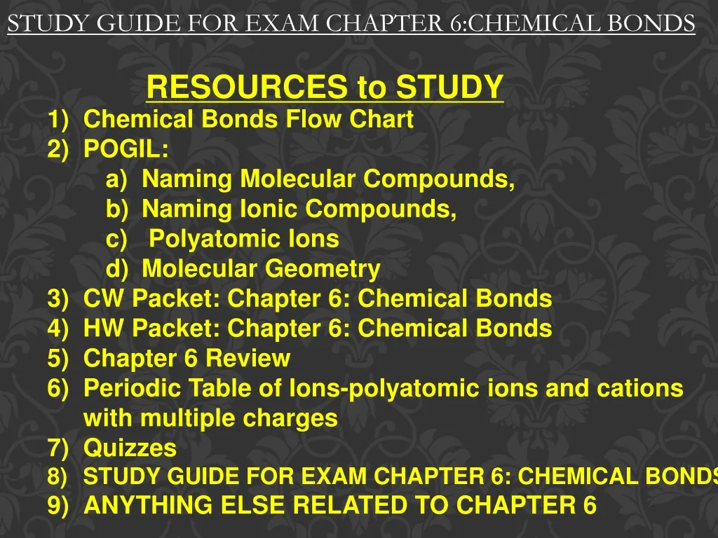 study guide for exam chapter 6 chemical bonds n.