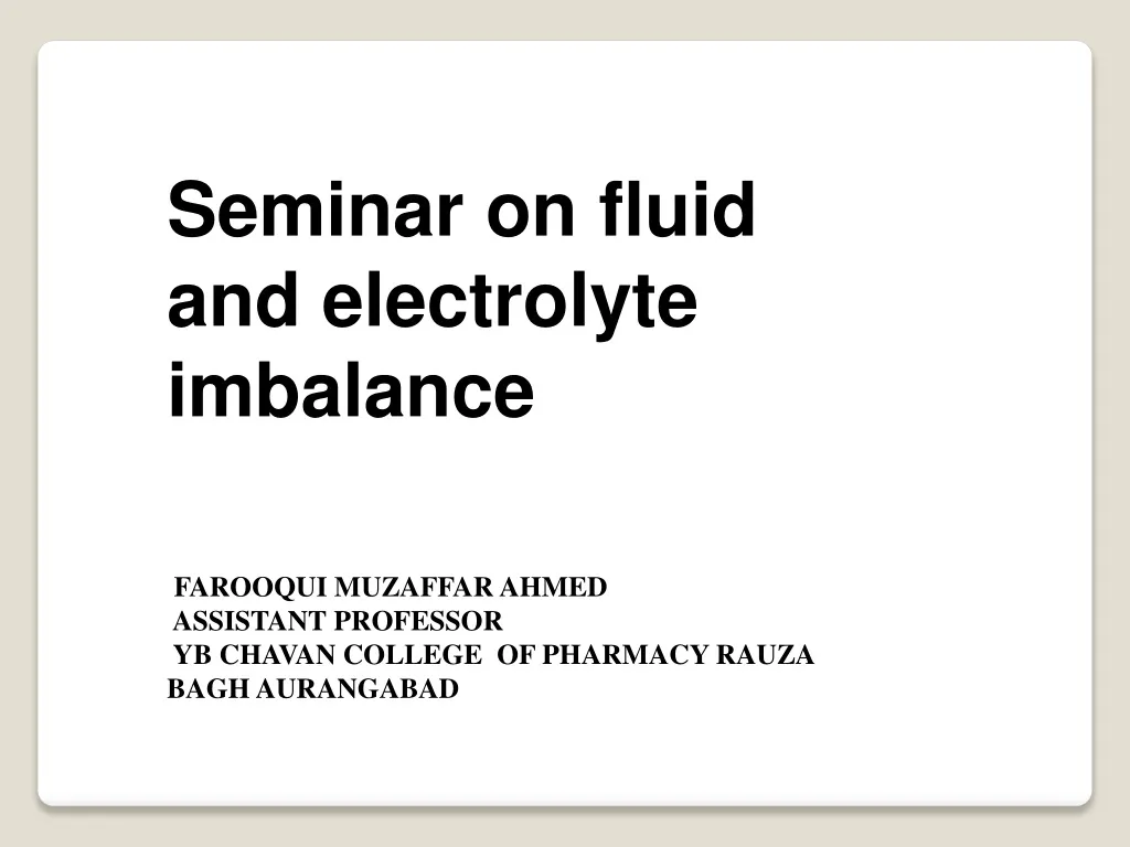 seminar on fluid and electrolyte imbalance n.