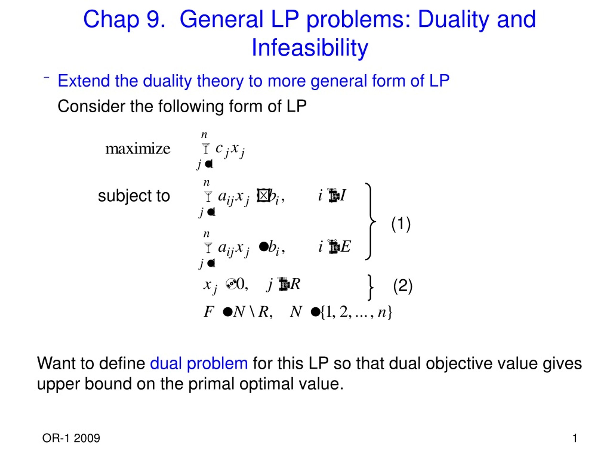 Ppt Chap 9 General Lp Problems Duality And Infeasibility Powerpoint Presentation Id 482015