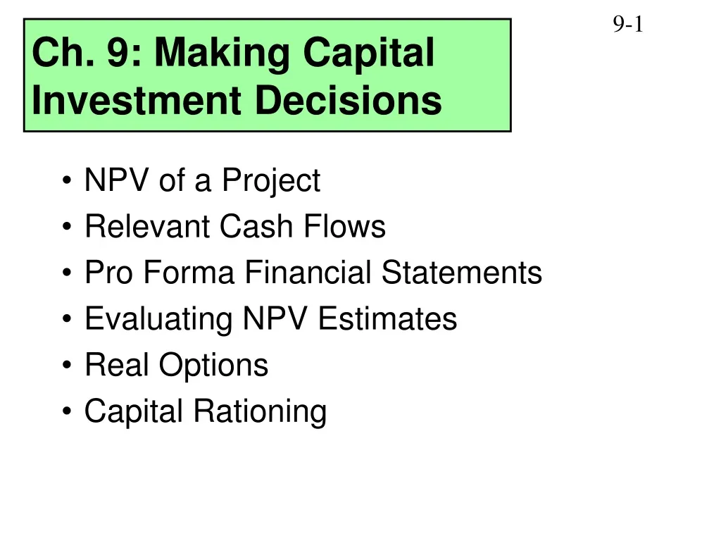 ch 9 making capital investment decisions n.