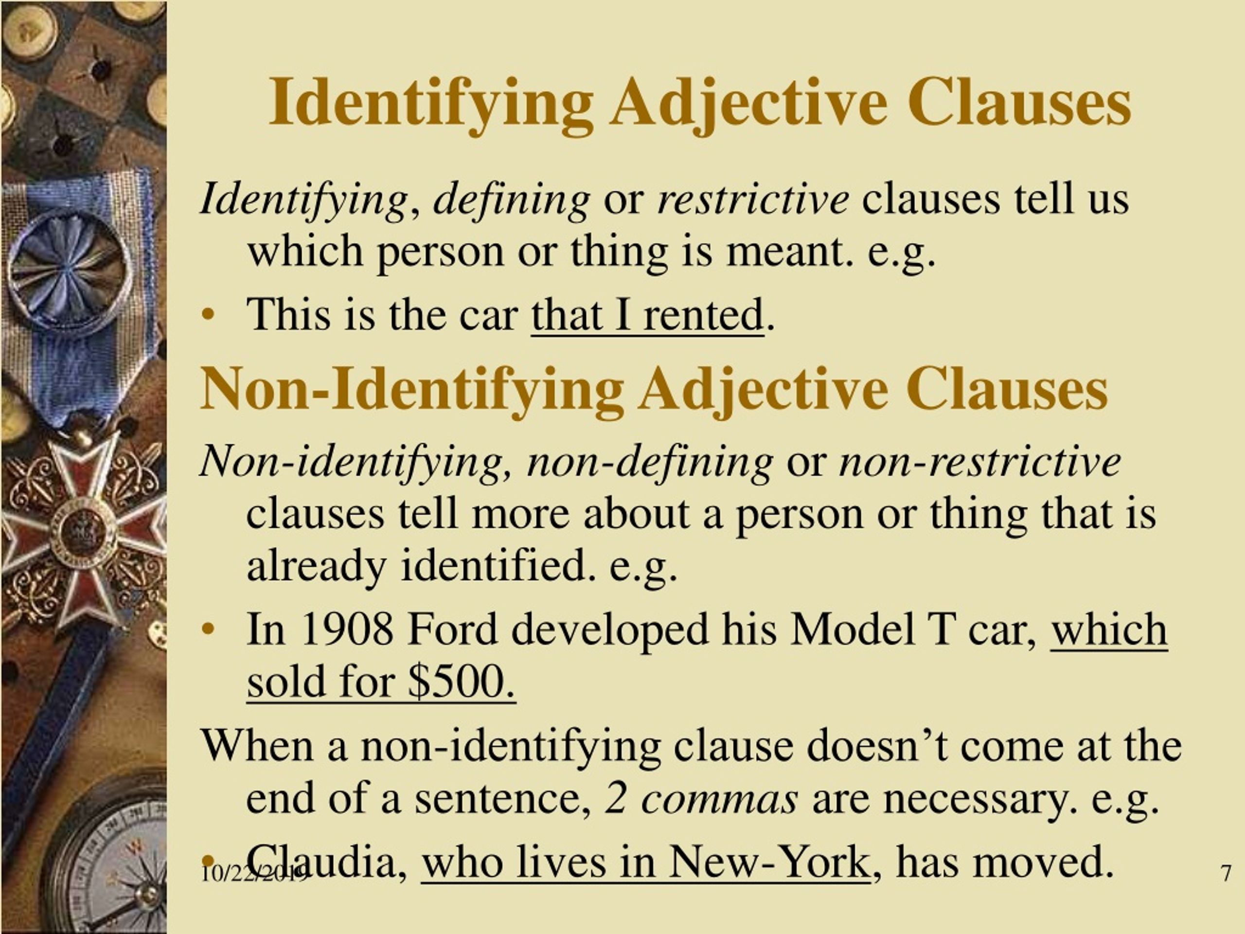 PPT ADJECTIVE CLAUSES PowerPoint Presentation Free Download ID 501937