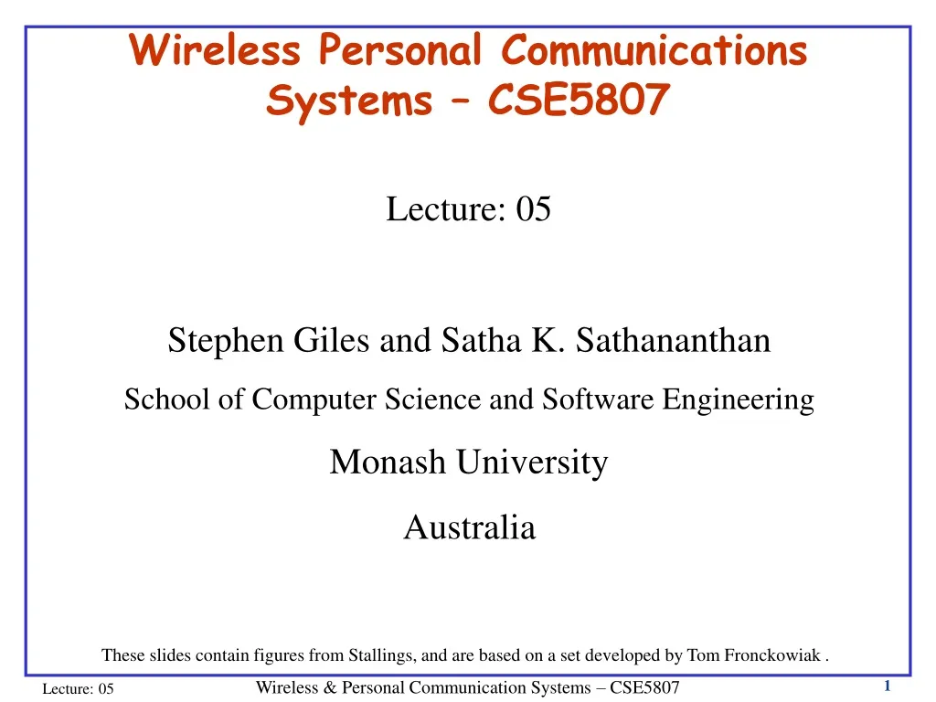 wireless personal communications systems cse5807 n.