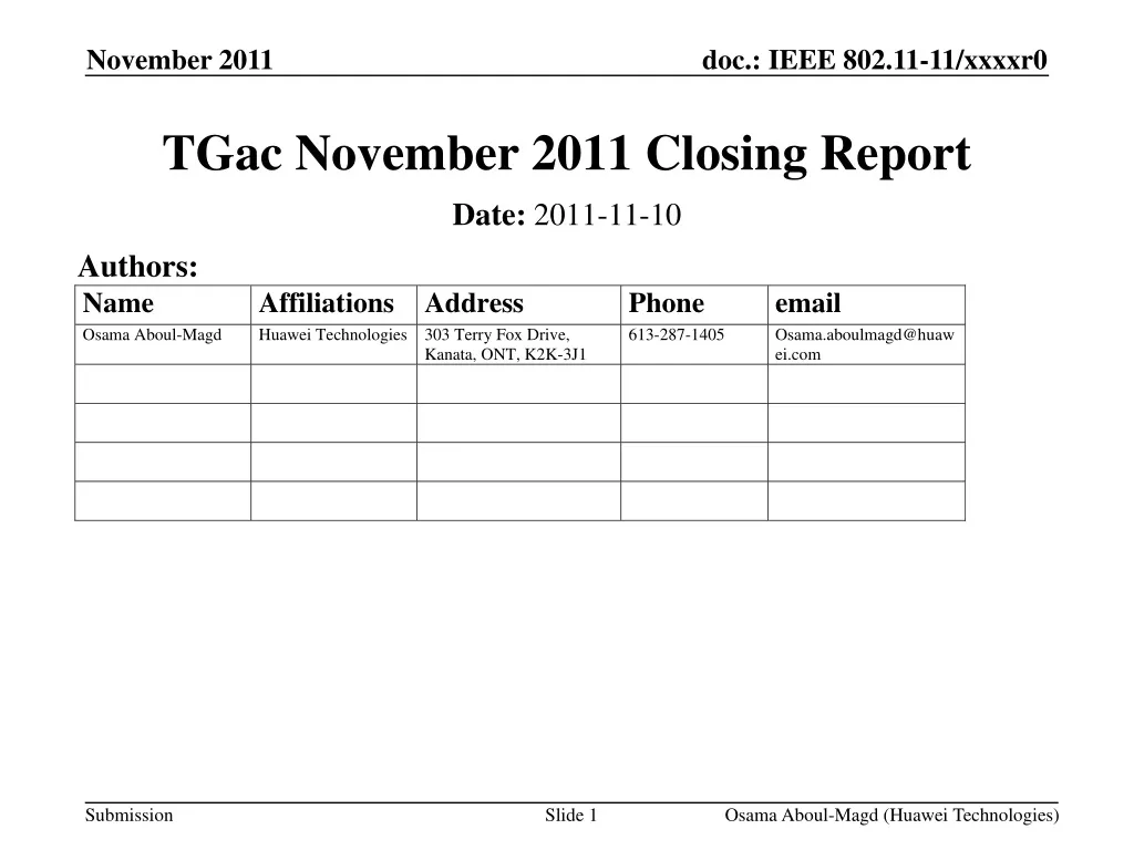 tgac november 2011 closing report n.