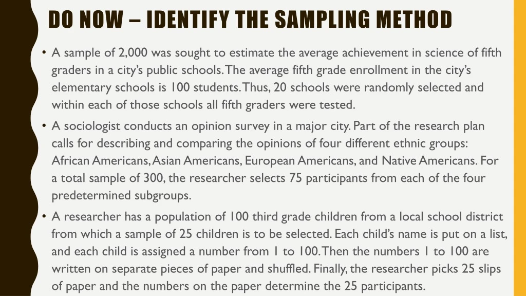 do now identify the sampling method n.