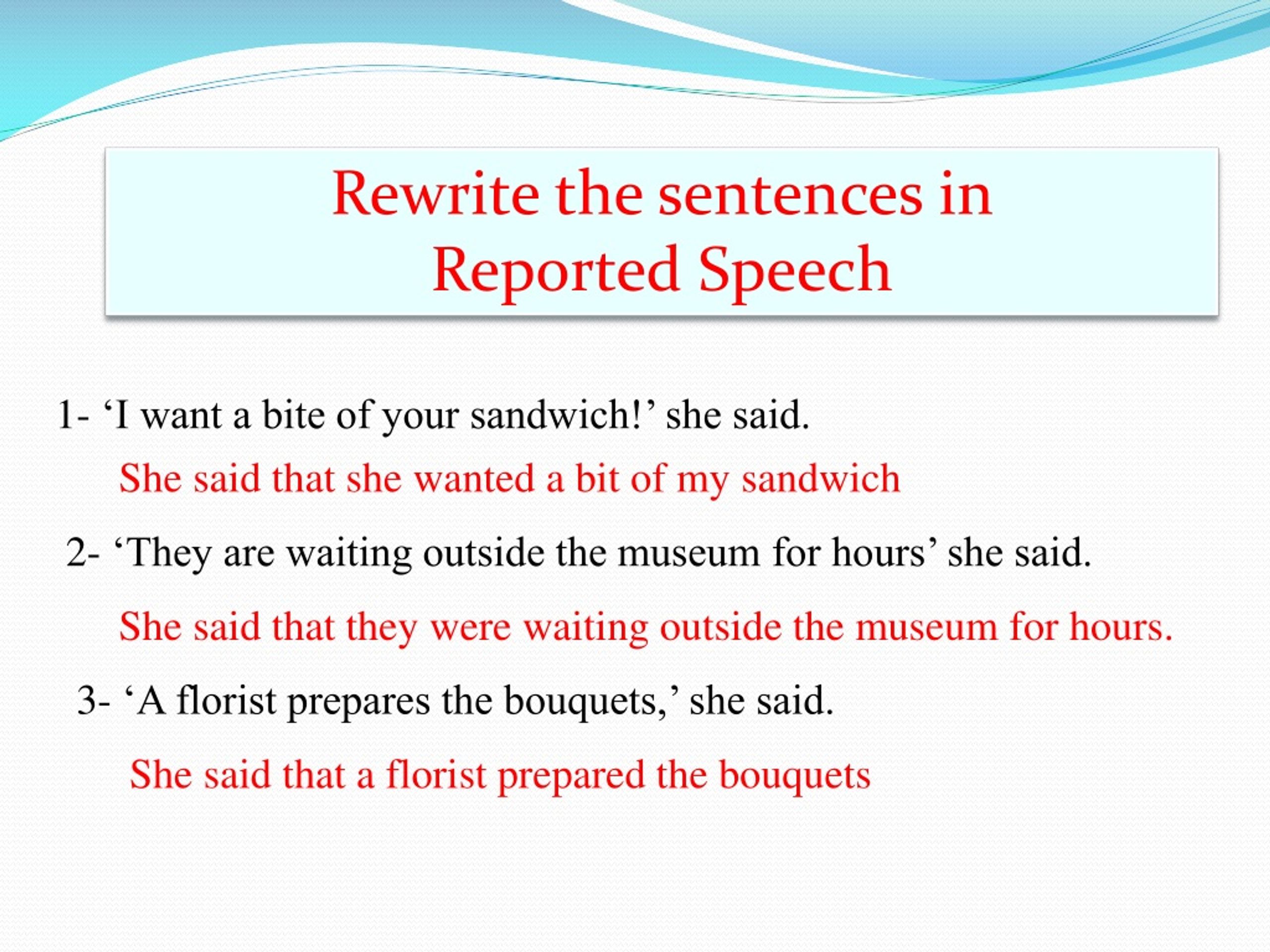 Sentence s in reported speech