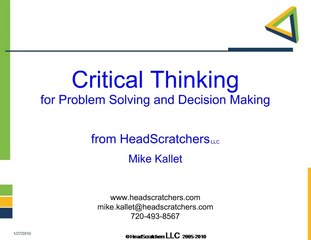 kallet's critical thinking framework