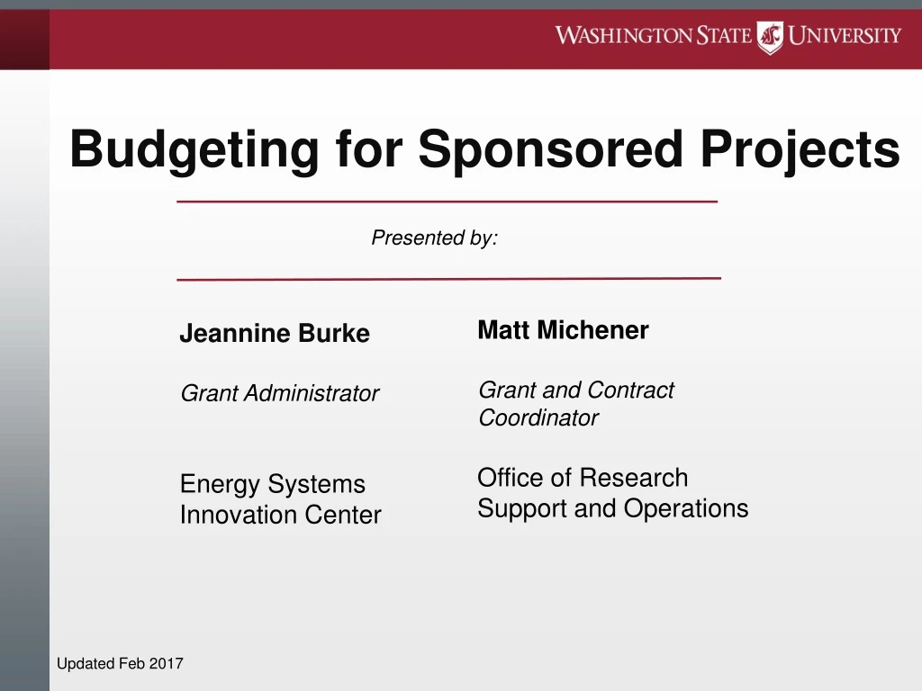 budgeting for sponsored projects n.