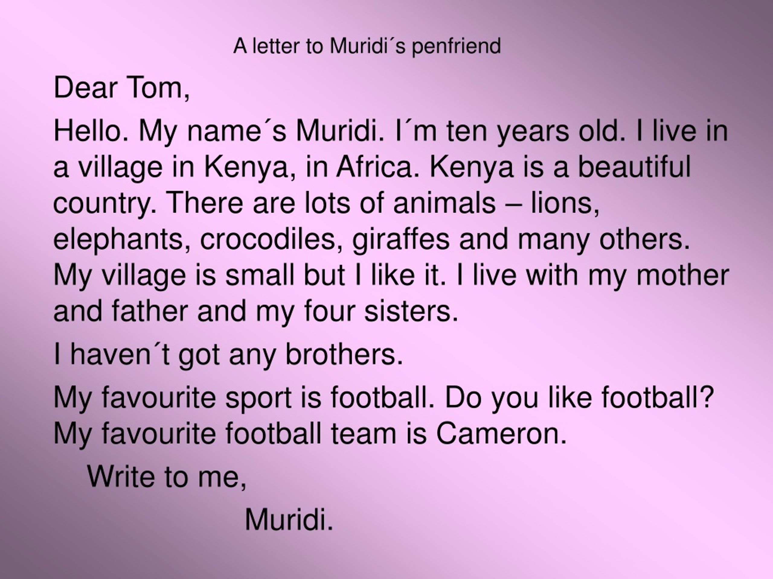 a letter to muridi s penfriend.