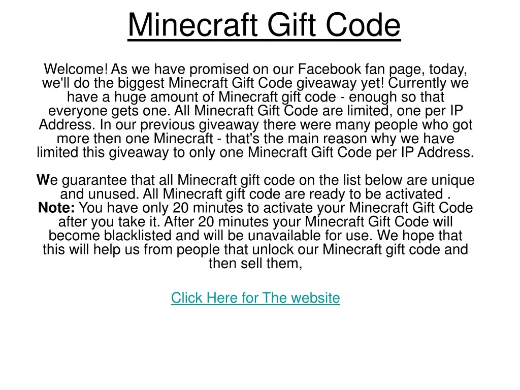 minecraft gift code n.