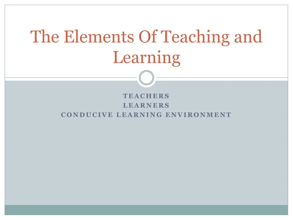 the elements of teaching and learning n.