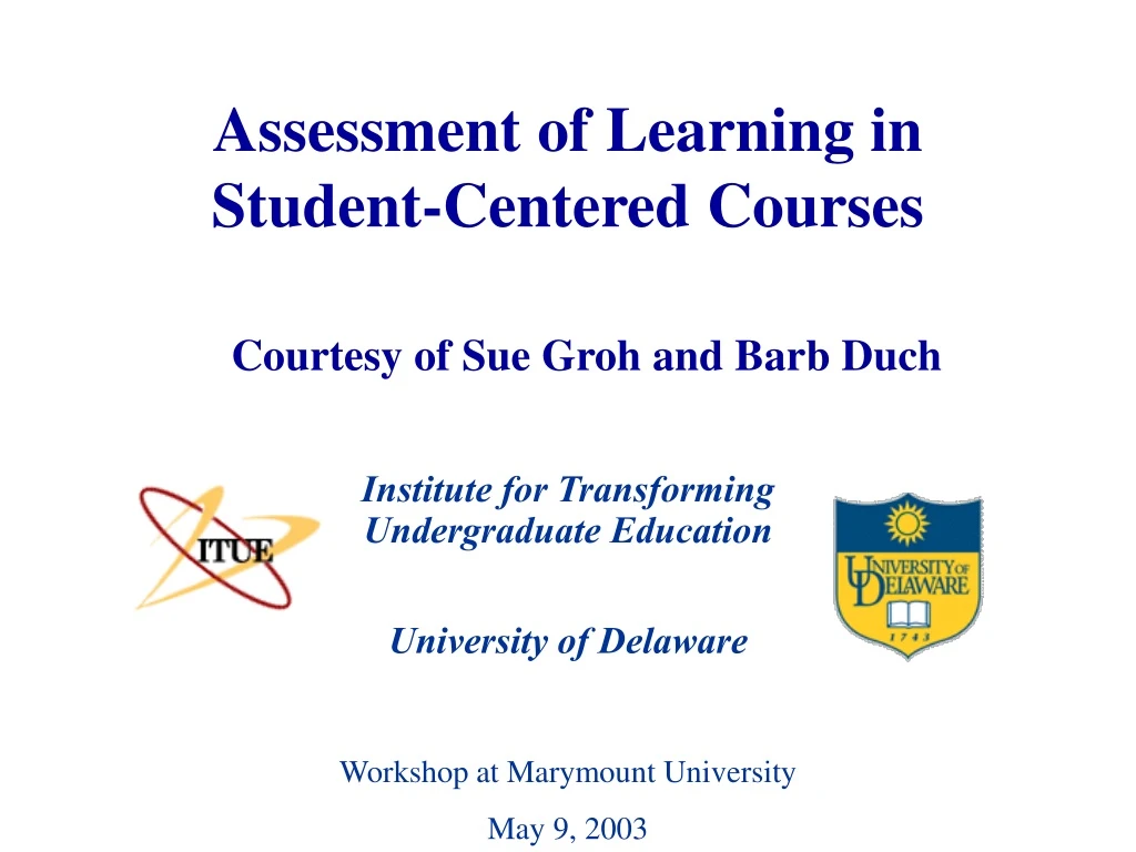assessment of learning in student centered courses n.