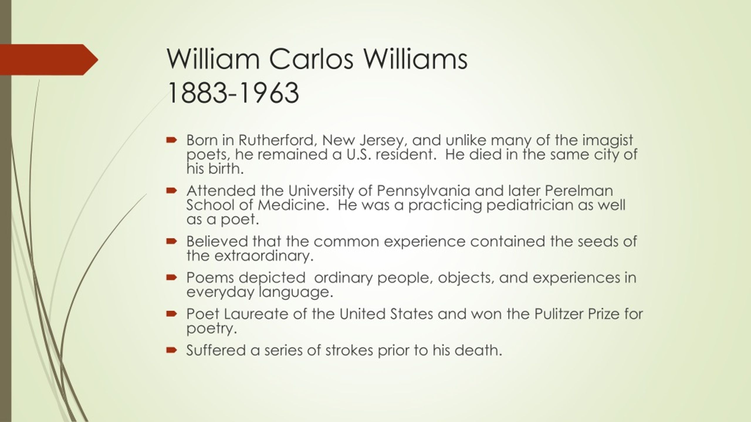 Реферат: William Carlos Williams The Imagist Essay Research