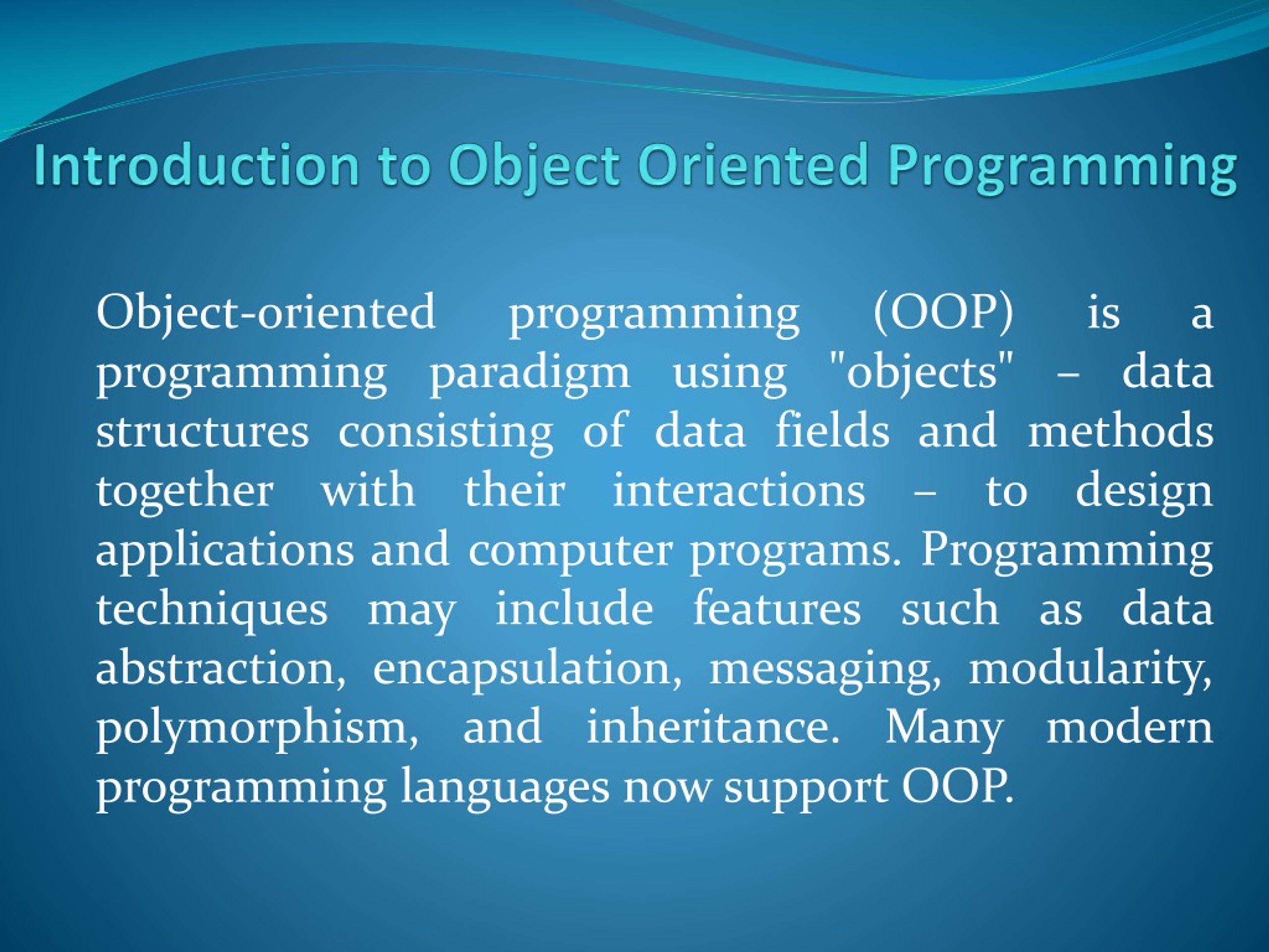 Ppt Introduction To Object Oriented Programming Powerpoint Presentation Id577631 6030