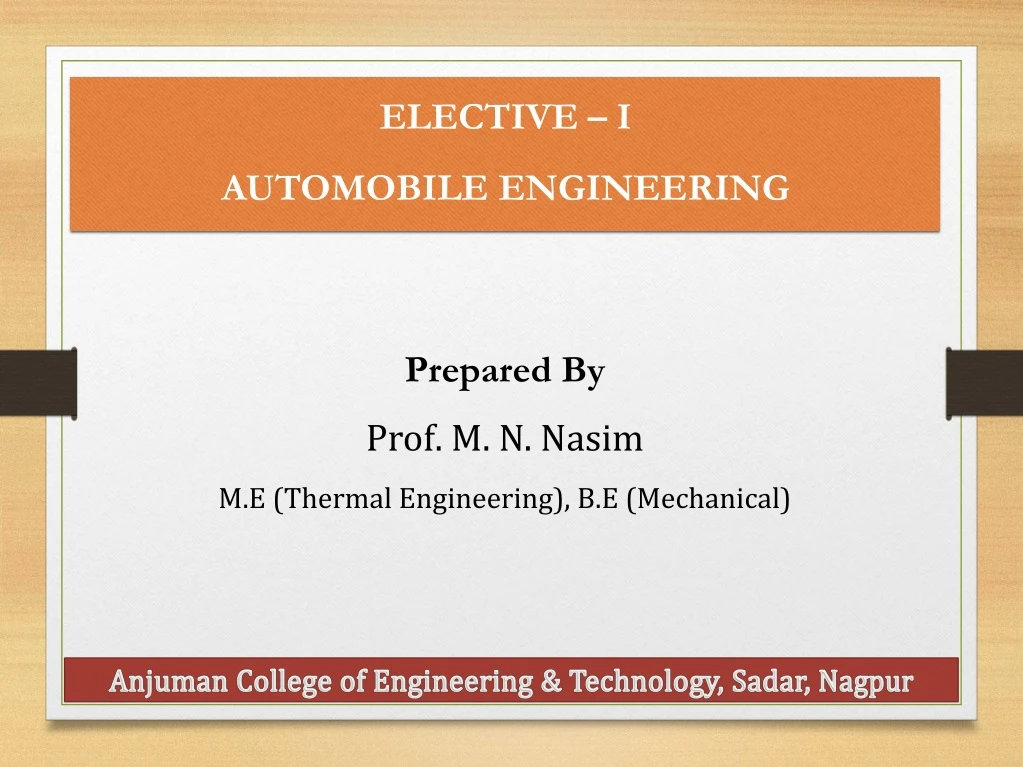 elective i automobile engineering n.