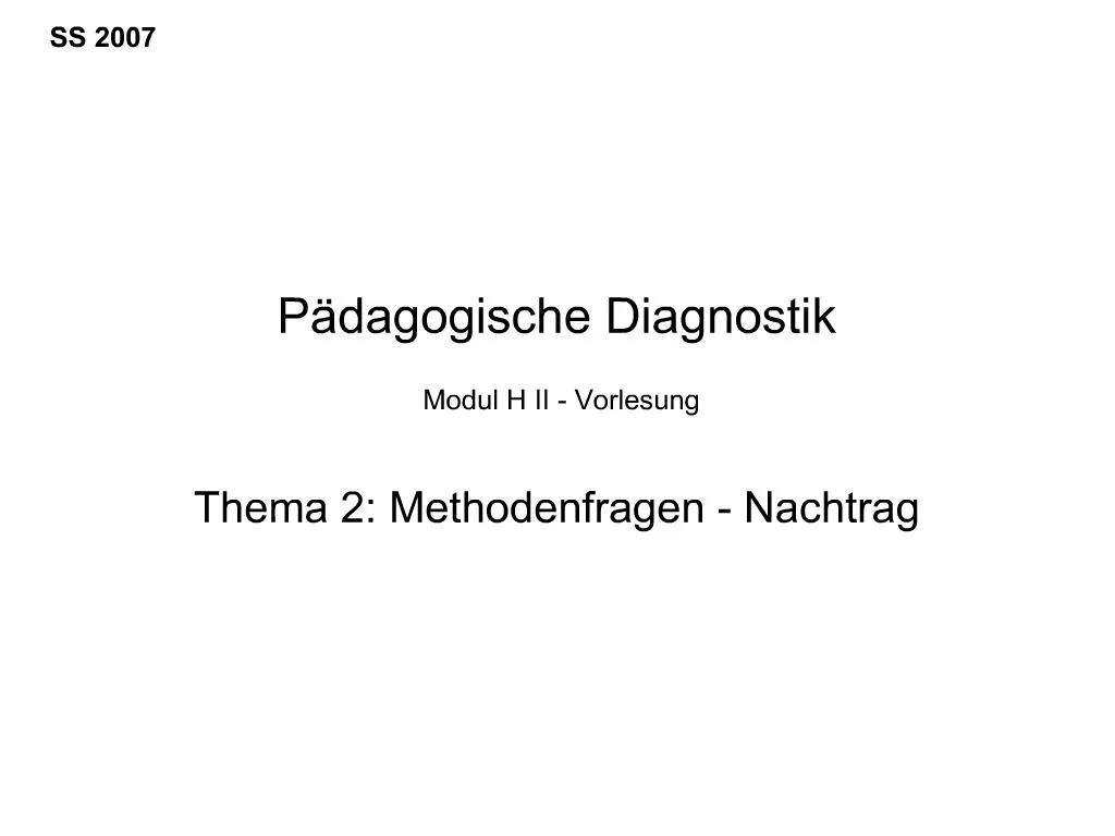 PPT - P Dagogische Diagnostik Modul H II - Vorlesung PowerPoint ...