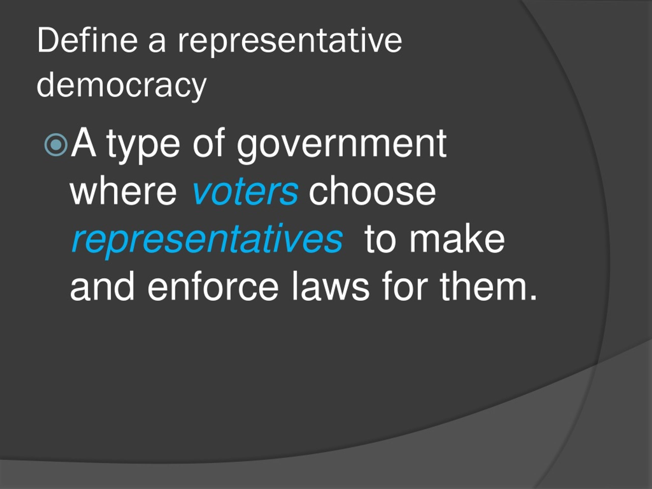 Define Representative Democracy In Civic Education Ss1