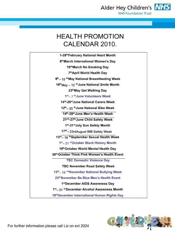 PPT HEALTH PROMOTION CALENDAR 2010. PowerPoint Presentation, free