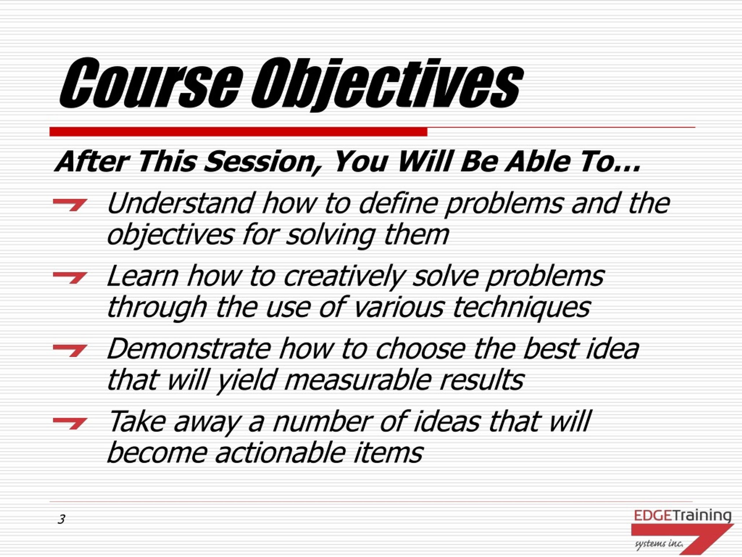 objectives of a problem solving course