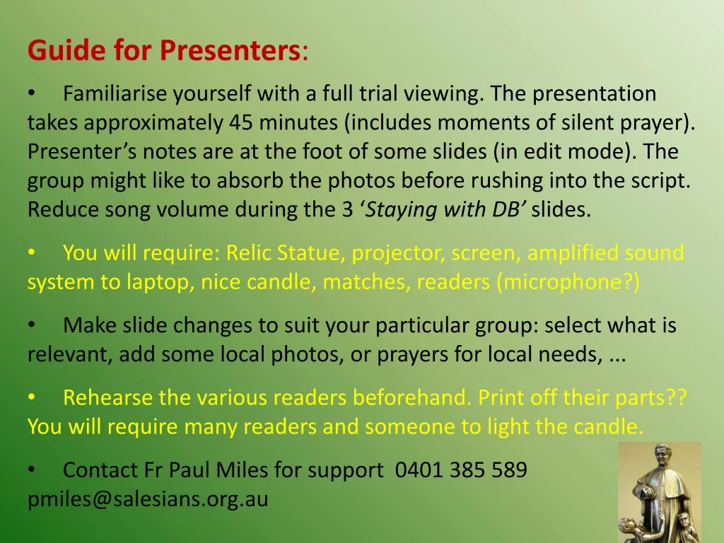 guide for presenters familiarise yourself with n.