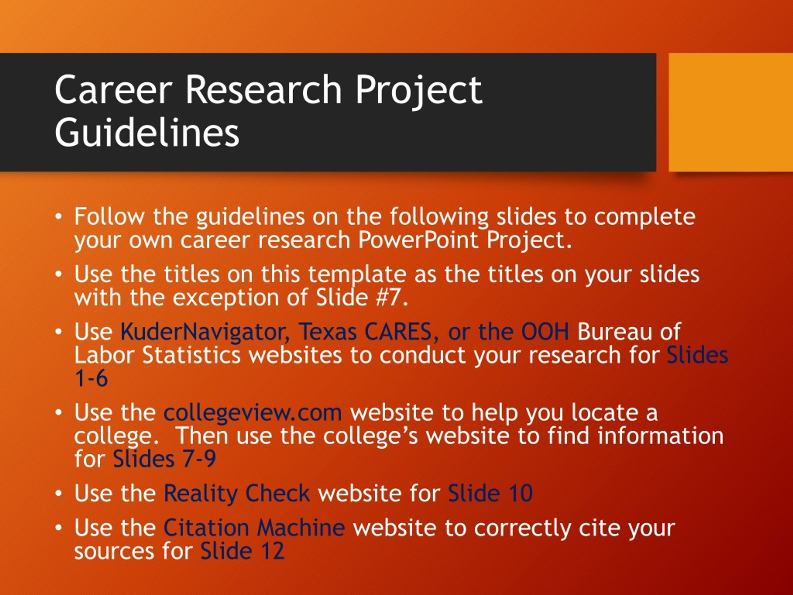 career research project slides