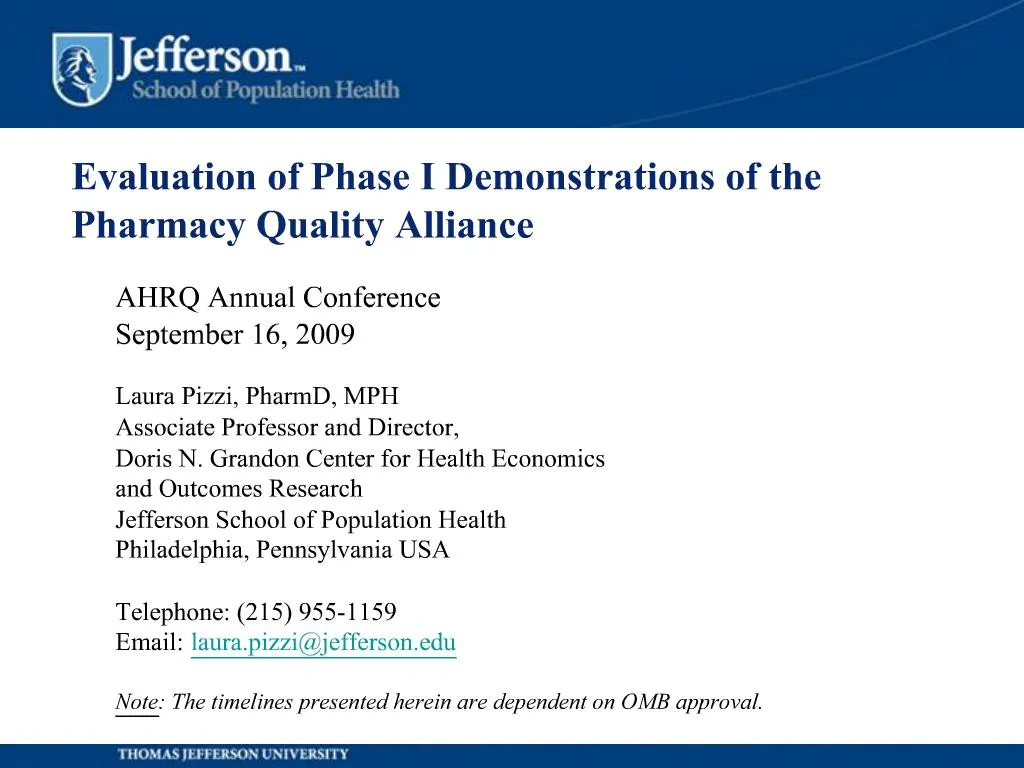 PPT Evaluation of Phase I Demonstrations of the Pharmacy Quality
