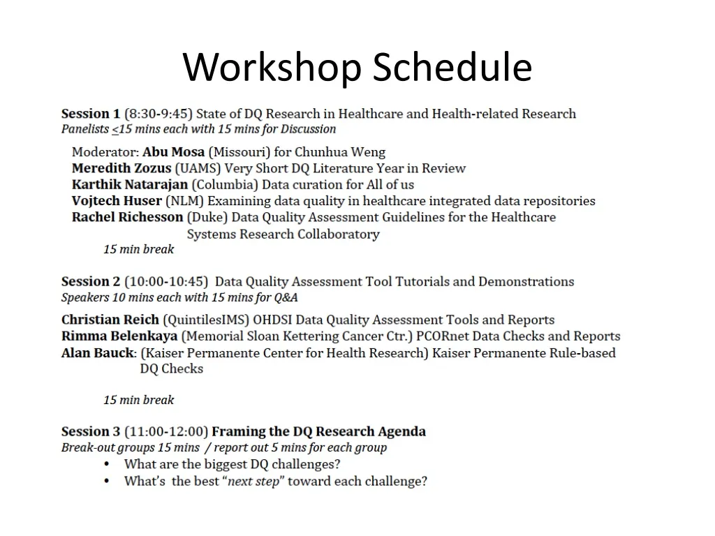 workshop schedule n.