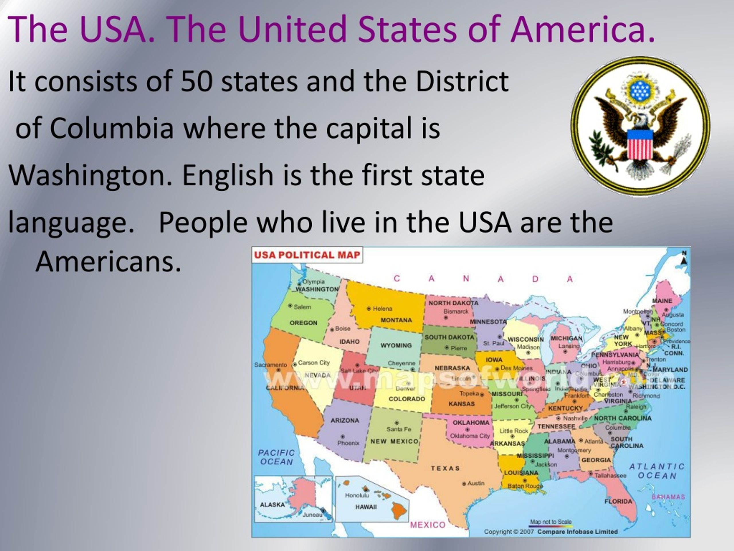 Consists of the first. The United States of America текст. The USA consists of. Languages and Countries презентация. English speaking Countries презентация.