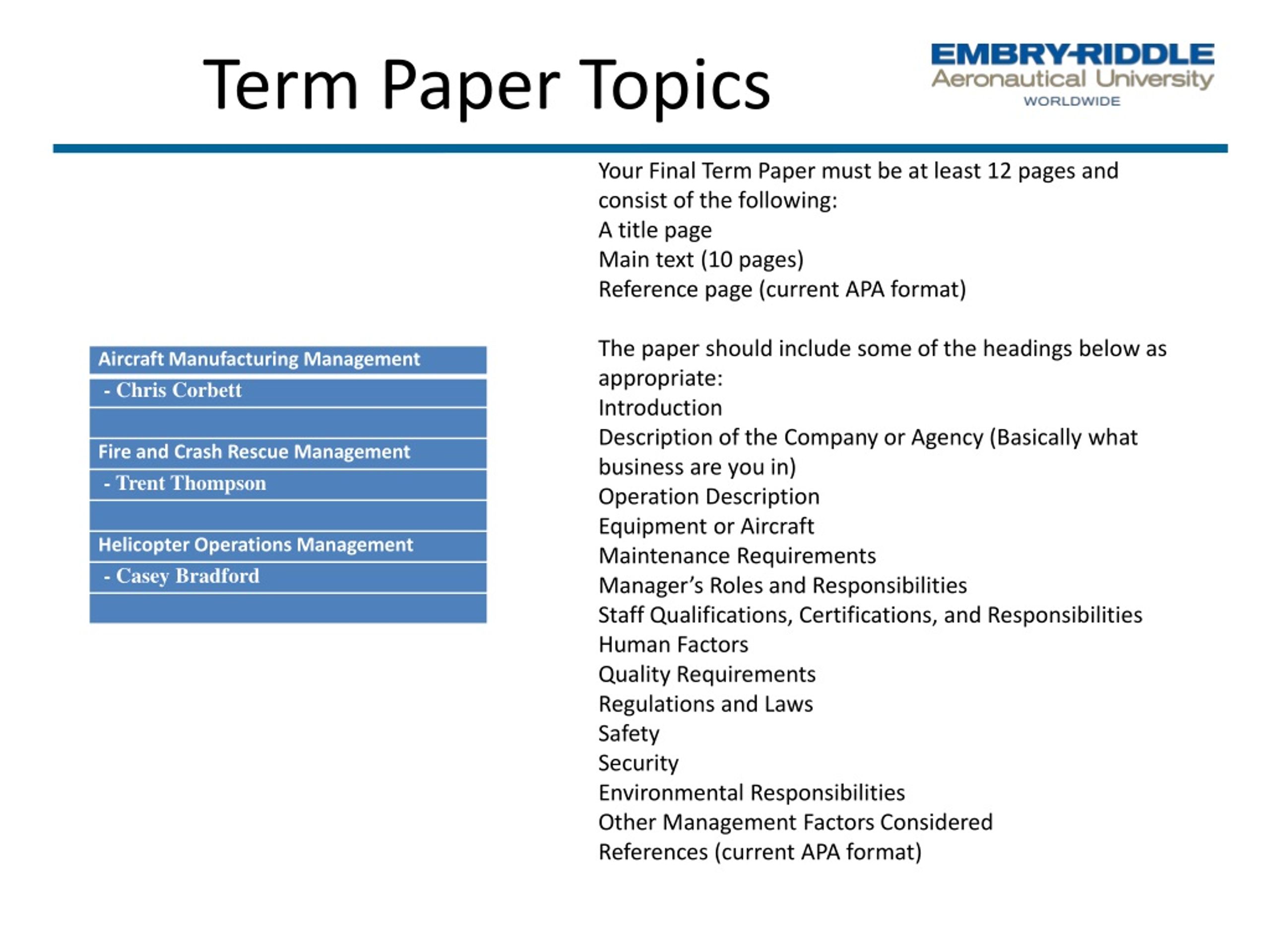term paper topics for management