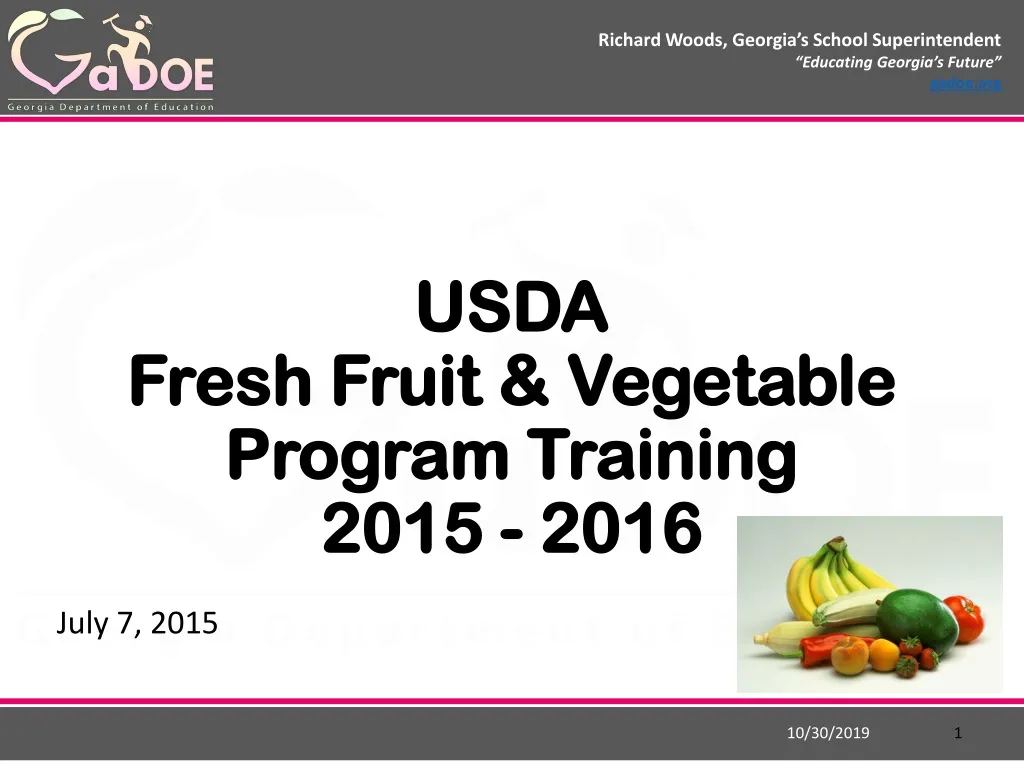 PPT USDA Fresh Fruit & Vegetable Program Training 2015 2016