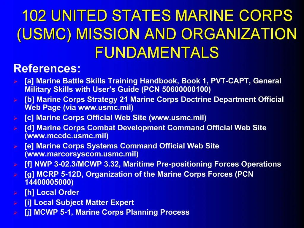 PPT - 102 UNITED STATES MARINE CORPS USMC MISSION AND ORGANIZATION ...