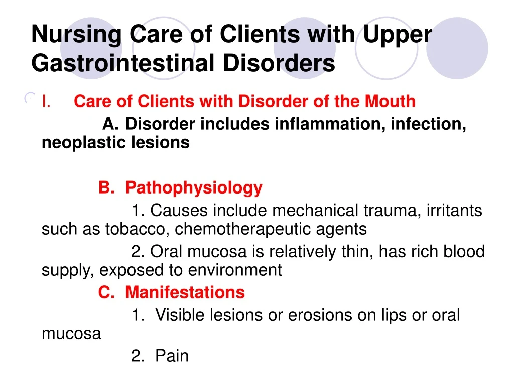 nursing care of clients with upper gastrointestinal disorders n.