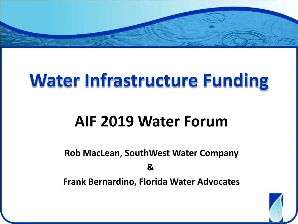 water infrastructure funding n.