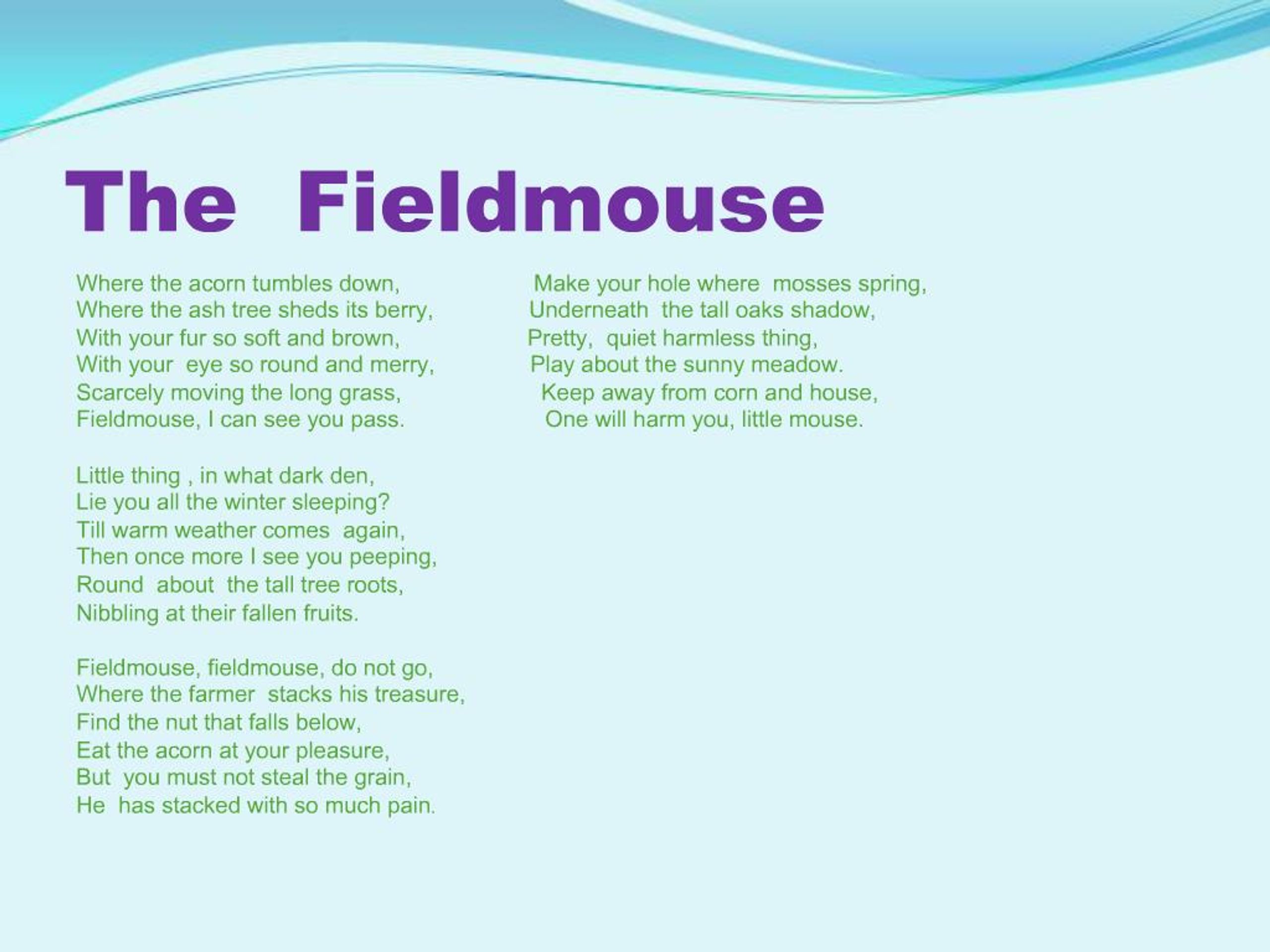 the field mouse poem by cecil frances alexander summary