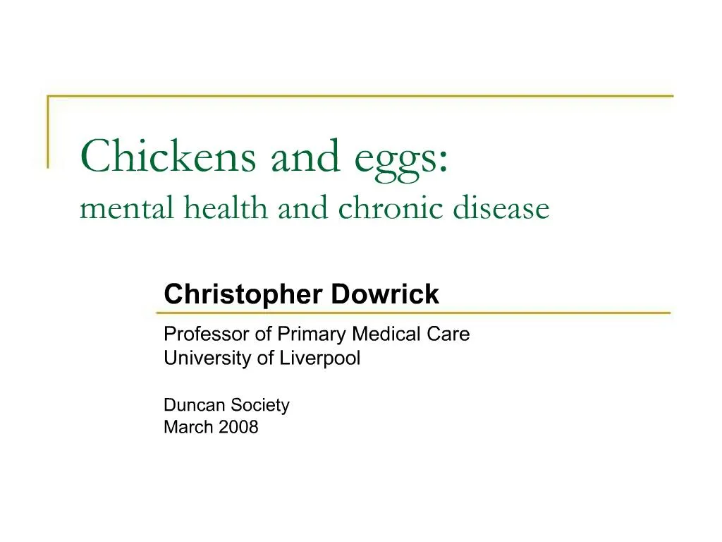 PPT Chickens and eggs mental health and chronic disease PowerPoint