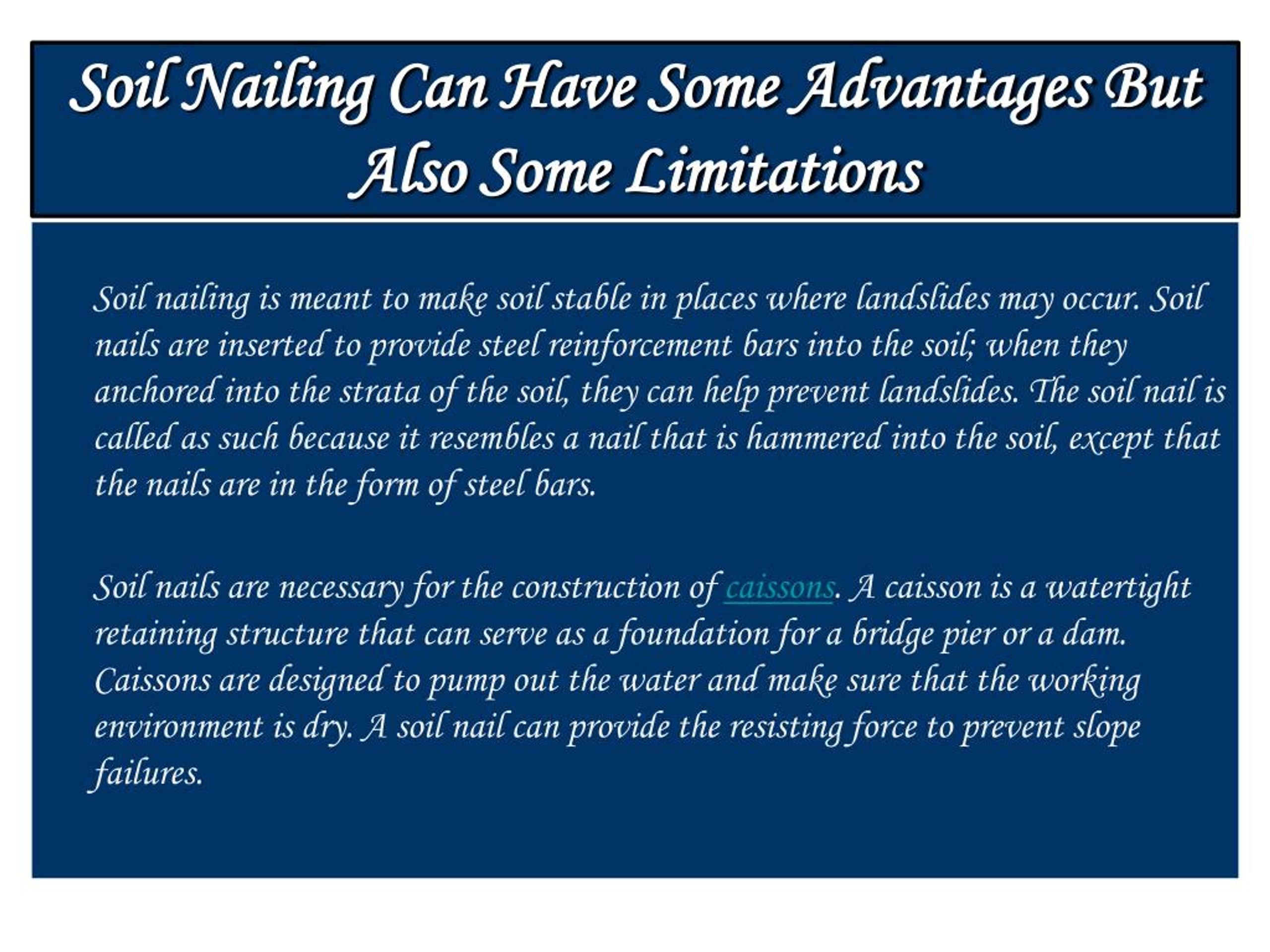 Advantages and limitations of soil nail and cable anchor | Download  Scientific Diagram