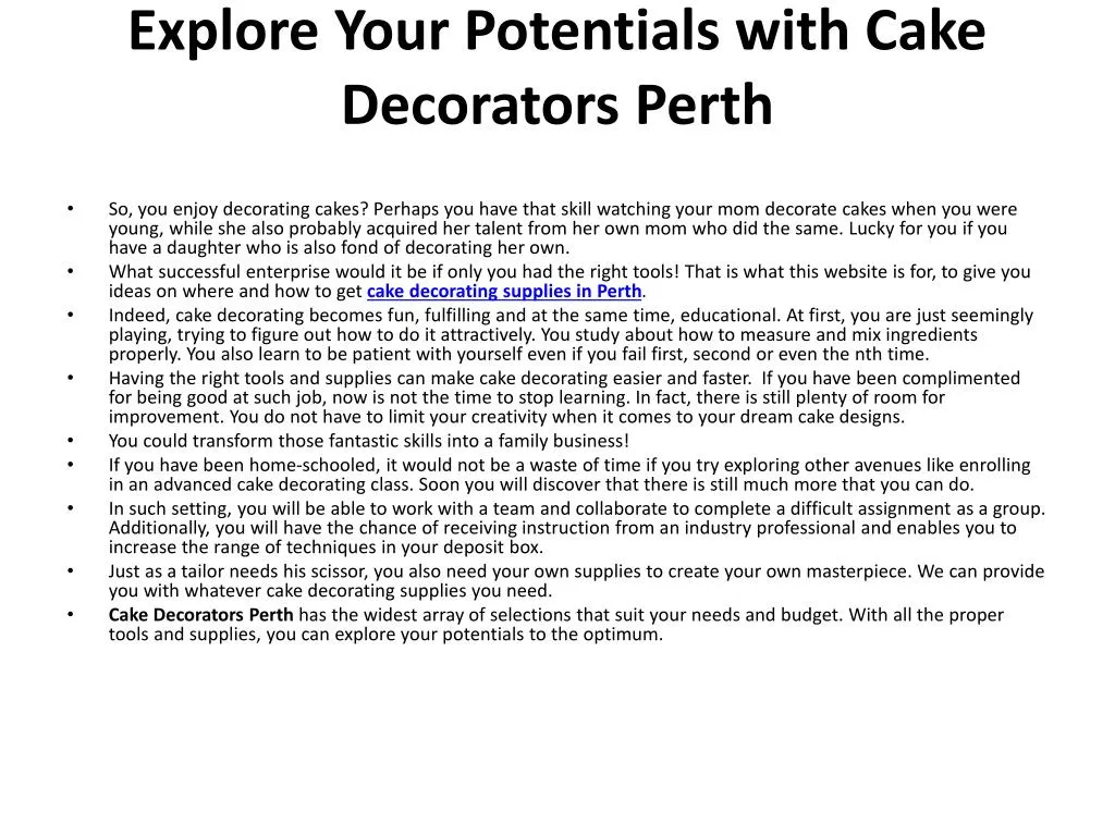 explore your potentials with cake decorators perth n.