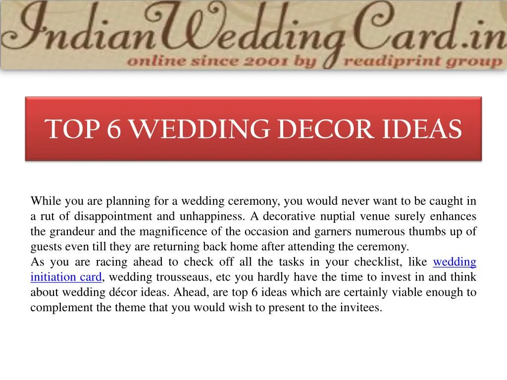 top 6 wedding decor ideas n.