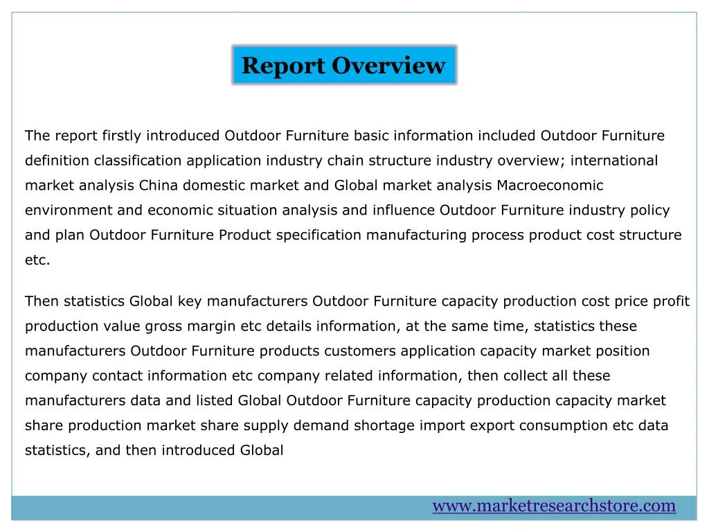 Ppt Global Outdoor Furniture Industry 2018 Market Ysis Surve The Report Firstly Introduced Outdoor Furniture Basic Information Included Definition Classification Industry Chain Structure