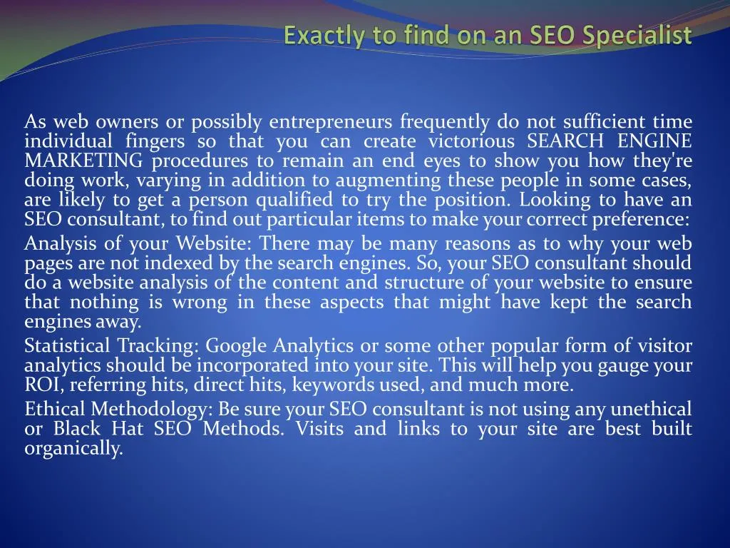 exactly to find on an seo specialist n.