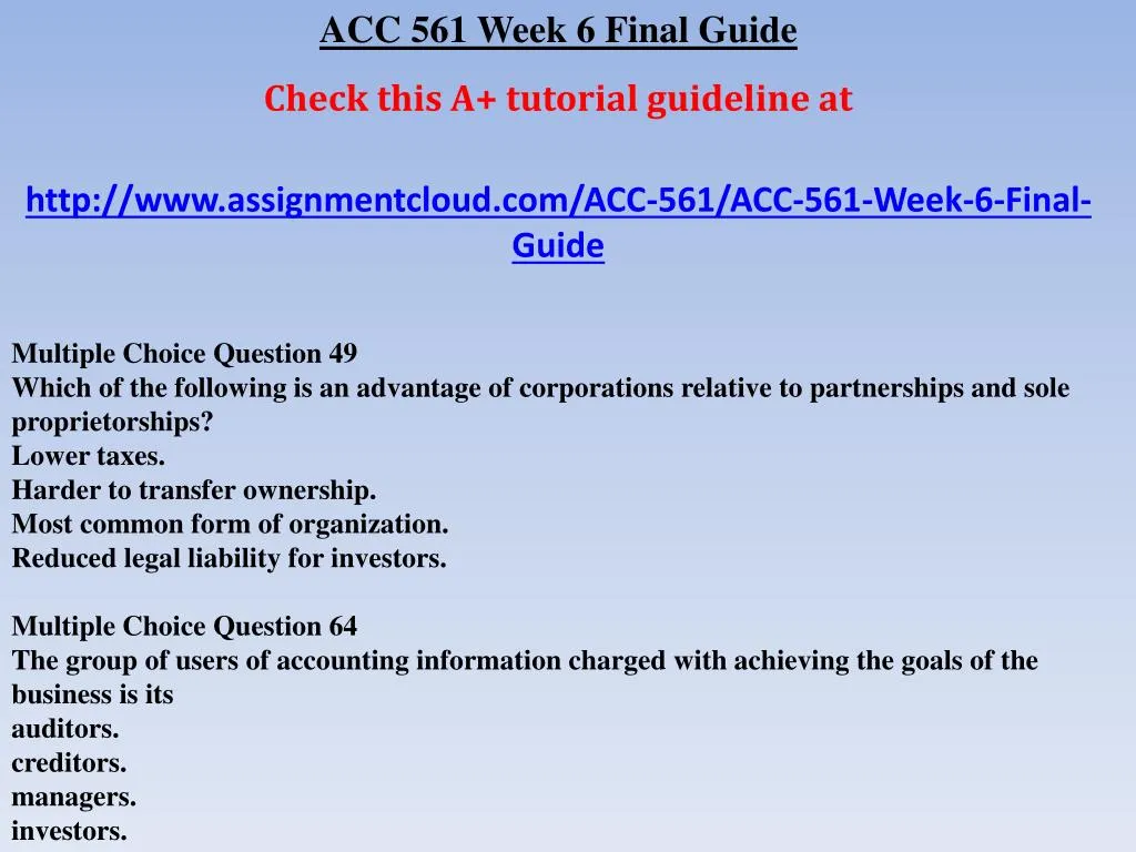 PPT - ACC 561 Week 6 Final Guide PowerPoint Presentation, Free Download ...