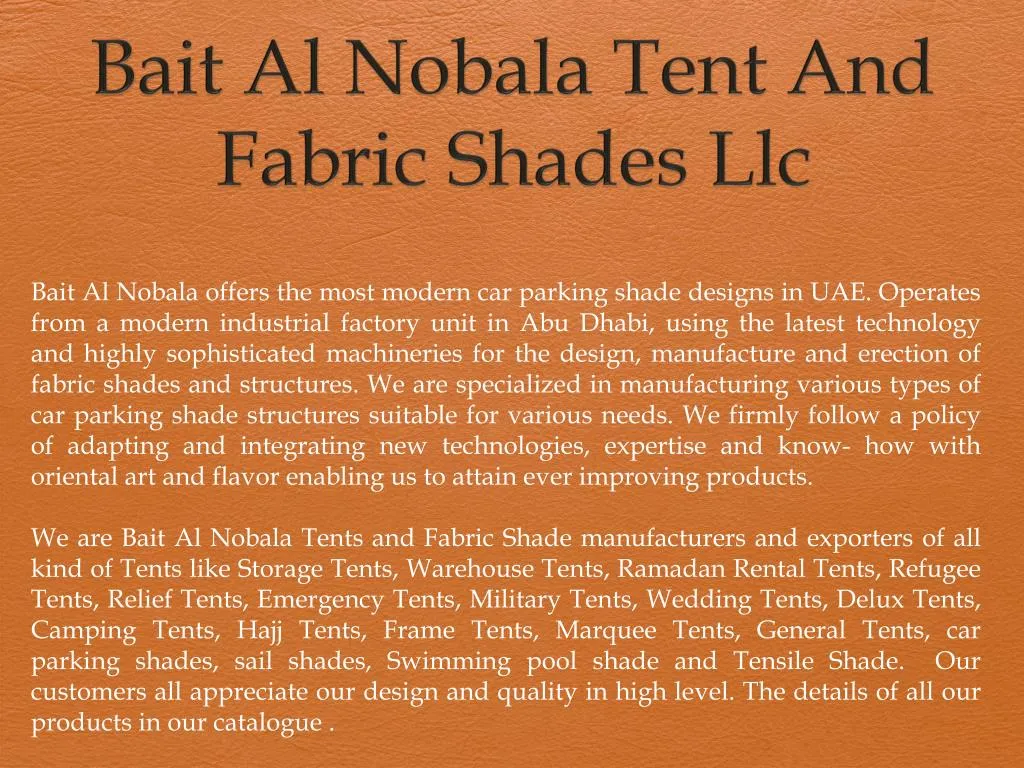 bait al nobala tent and fabric shades llc n.