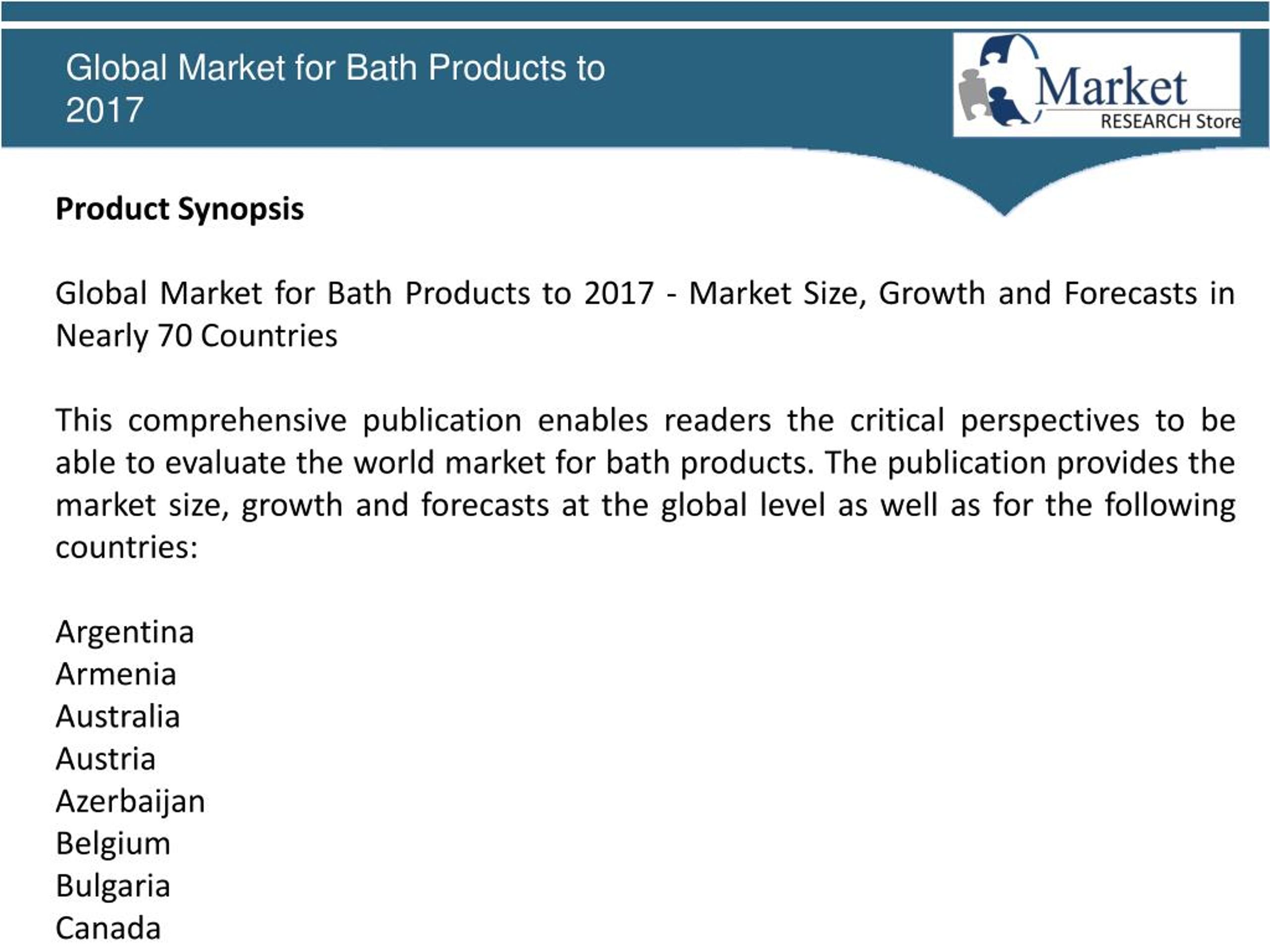 PPT Global Market for Bath Products to 2017 PowerPoint Presentation