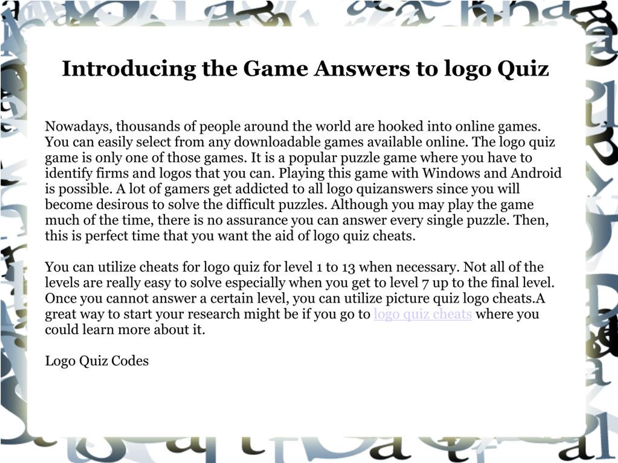 PPT - Cheats to Logo Quiz PowerPoint Presentation, free download -  ID:7160700