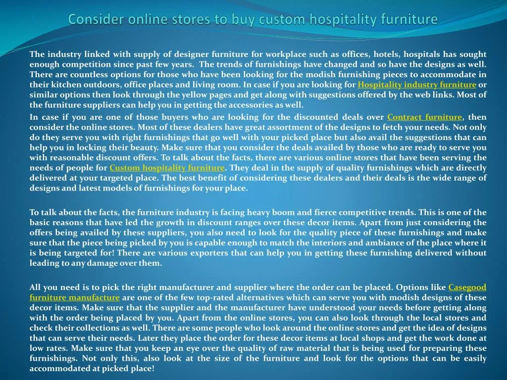 Ppt Consider Online Stores To Buy Custom Hospitality Furniture