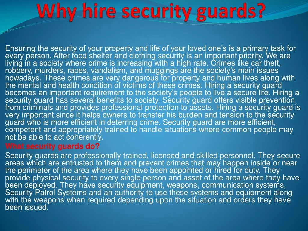 PPT - Why Hire Security Guards ? PowerPoint Presentation, Free Download ...